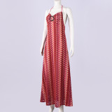 Printed Halterneck Backless Maxi Dress GNZD-11792