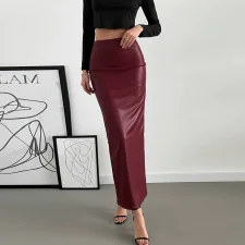 Retro Faux Leather Long Skirt GNZD-060165DBZ