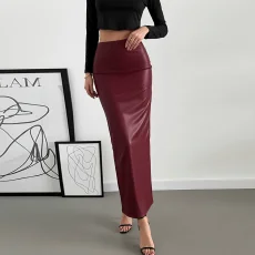 Retro Faux Leather Long Skirt GNZD-060165DBZ