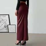 Retro Faux Leather Long Skirt GNZD-060165DBZ