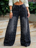 Plus Size Riveted Washed Straight Jeans GYLN-0690
