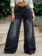 Plus Size Riveted Washed Straight Jeans GYLN-0690