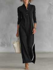 Stripe Patchwork POLO Neck Long Dress SFY-26342