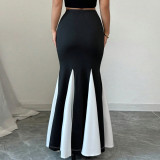 Contrast Color Patchwork Long Skirt GNZD-060122DBZ