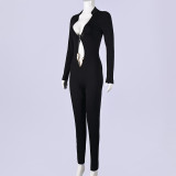Deep V Neck Long Sleeve Skinny Jumpsuit GNZD-11870PBM