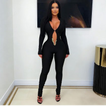 Deep V Neck Long Sleeve Skinny Jumpsuit GNZD-11870PBM