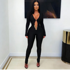 Deep V Neck Long Sleeve Skinny Jumpsuit GNZD-11870PBM