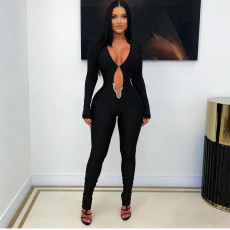 Deep V Neck Long Sleeve Skinny Jumpsuit GNZD-11870PBM