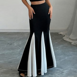 Contrast Color Patchwork Long Skirt GNZD-060122DBZ
