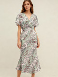 V Neck Printed Short Sleeve Midi Dress SFY-LY22-190