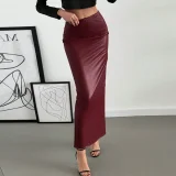 Retro Faux Leather Long Skirt GNZD-060165DBZ