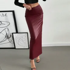 Retro Faux Leather Long Skirt GNZD-060165DBZ