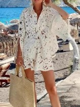 Casual Solid Color Long Sleeve Short 2 Piece Set MDF-2698