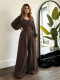 Solid Color V Neck Lantern Sleeve Three Piece Pants Set MIL-L400