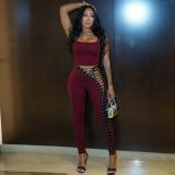 Solid Color Holow Out Tie Up Pants GFCF-1535