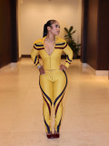 Sport Color Block Tight Two Piece Pants Set BMF-918