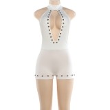 Hollow Out Backless Rivet Romper DLSF-K6Q17296A