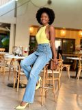 Plus Size Stacked Lace Up Bow Micro Flared Jeans GYLN-6722