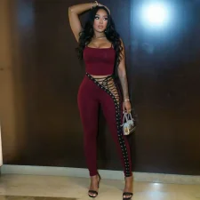 Sexy Bandage Hollow Out Two Piece Pants Set GFCF-1581