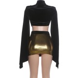Solid Color Flare Sleeve Top Skirt Suit DLSF-K6S12532A