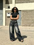Plus Size Splashing Ink Straight Jeans GYLN-6850