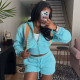 Long Sleeve Zipper Hooded Two Piece Shorts Set XMCS-cs061615-1