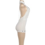 Hollow Out Backless Rivet Romper DLSF-K6Q17296A