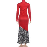 Zebra Stripe Contrast Color Splicing Maxi Dress DLSF-K6D16933A