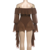 Off Shoulder Solid Color Chiffon Splicing Mini Dress GZJQ-K6D15298A