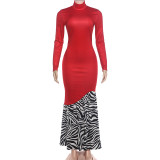 Zebra Stripe Contrast Color Splicing Maxi Dress DLSF-K6D16933A