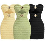 Solid Color Ruched Knits Mini Dress GZIY-6511