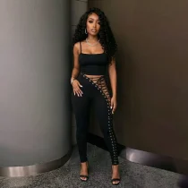Sexy Bandage Hollow Out Two Piece Pants Set GFCF-1581