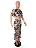 Leopard Printed Top Split Long Skirt 2 Piece Set SHD-8520