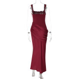 Sleeveless Square Neck Satin Maxi Dress LJSF-D6822321X