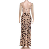 Deep V Neck Polka Dot Printed Maxi Dress GYME-K6D16552A