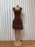 Solid Color Sleeveless Ruffles Mini Dress GADE-10377