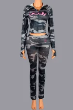 Letter Printed Long Sleeve Hooded Pants Suit YWXS-K25L1054