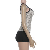 Leopard Printed Backless Two Piece Shorts Set GYME-K6S16910A