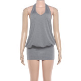 Solid Color U Neck Mini Dress GYME-K6D17328A