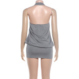 Solid Color U Neck Mini Dress GYME-K6D17328A