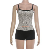 Leopard Printed Backless Two Piece Shorts Set GYME-K6S16910A