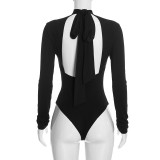 Long Sleeve Solid Color Backless Bodysuit GSZM-D26BS343