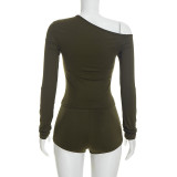 Long Sleeve Solid Color Two Piece Shorts Set GDSF-D26ST371
