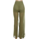 Mesh Patchwork Solid Color Ruffles Pants GYME-K6P16088A