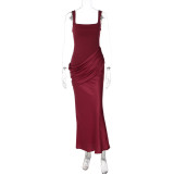 Sleeveless Square Neck Satin Maxi Dress LJSF-D6822321X