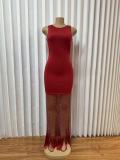 Sleeveless Solid Color Tassel Long Dress GADE-11204