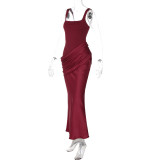 Sleeveless Square Neck Satin Maxi Dress LJSF-D6822321X