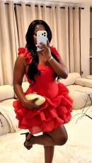Solid Color Sleeveless Ruffles Mini Dress GADE-10377