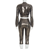 Leopard Print Long Sleeved Jacket 2 Piece Set GDSF-D26ST363