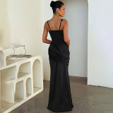 Sleeveless Square Neck Satin Maxi Dress LJSF-D6822321X